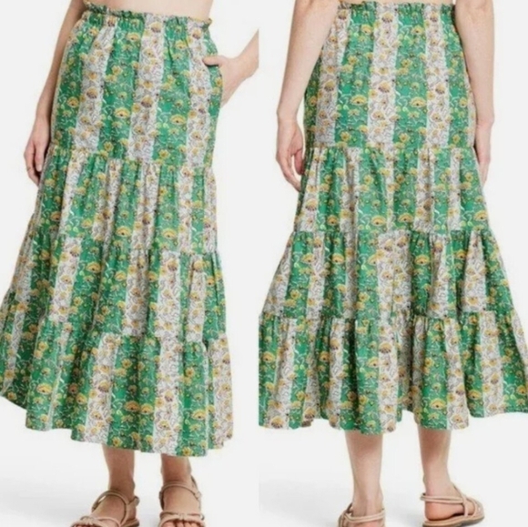 Rhode x Target maxi tiered skirt green and yellow sz M - Picture 1 of 6